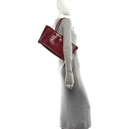 Chanel Calfskin Crocodile Embossed Archetype Small Shopping Tote Burgundy 2 of 11