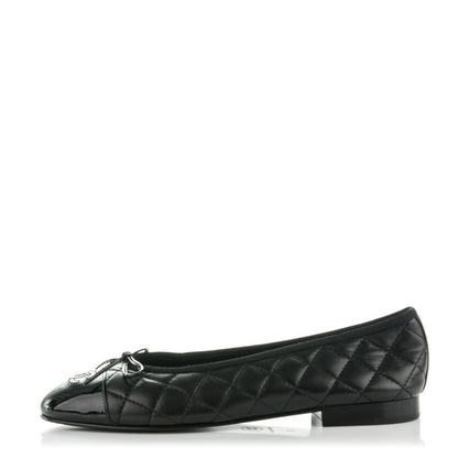 Chanel Lambskin Patent Quilted Cap Toe Ballerina Flats 39 Black 1 of 7