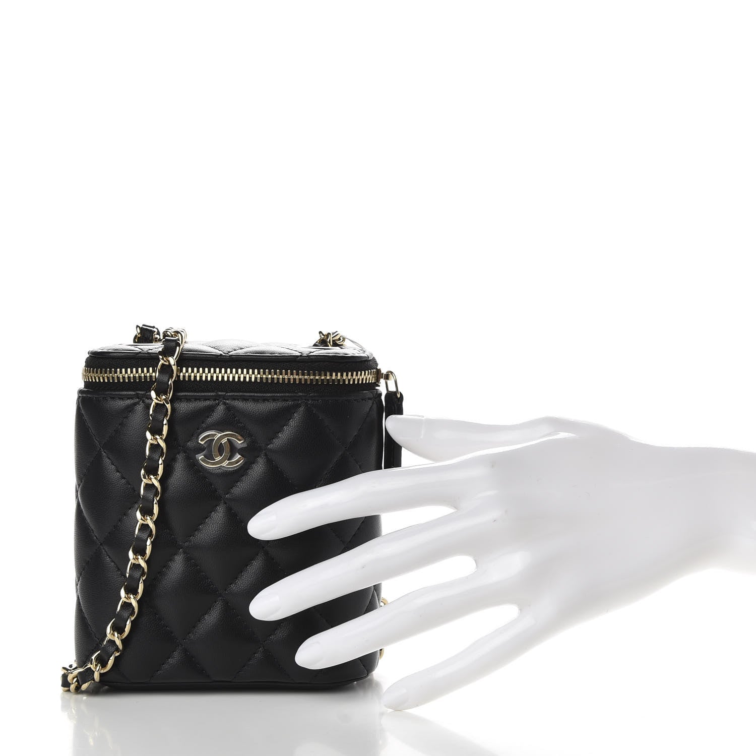 Chanel Lambskin Quilted Small Vertical Coco Beauty Vanity Case With Chain Black 2 of 9