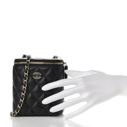Chanel Lambskin Quilted Small Vertical Coco Beauty Vanity Case With Chain Black 2 of 9