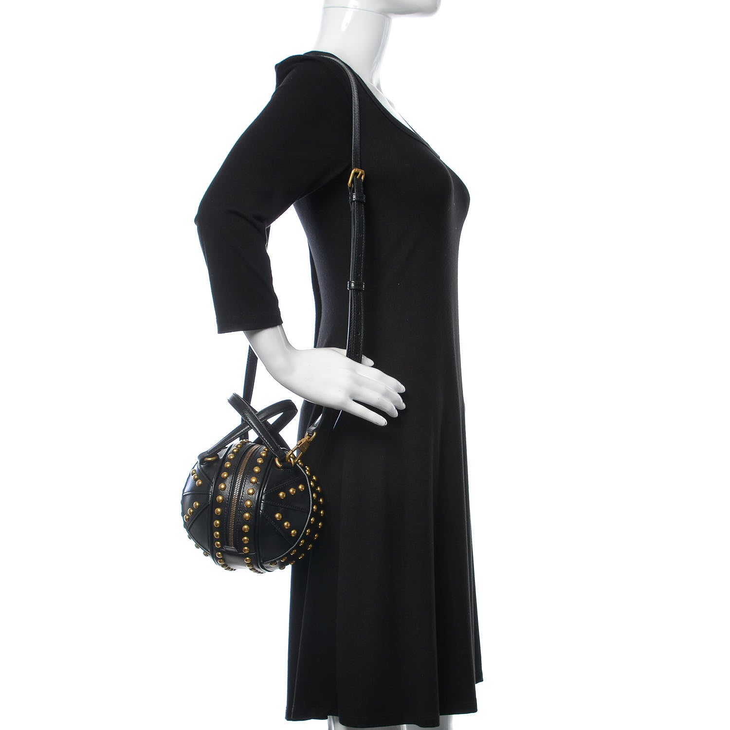 Gucci Calfskin Studded Mini Tifosa Baseball Shaped Shoulder Bag Black 2 of 9