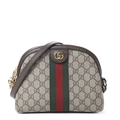 Gucci GG Supreme Monogram Textured Dollar Calfskin Web Small Ophidia Dome Shoulder Bag Beige Ebony New Acero 1 of 14