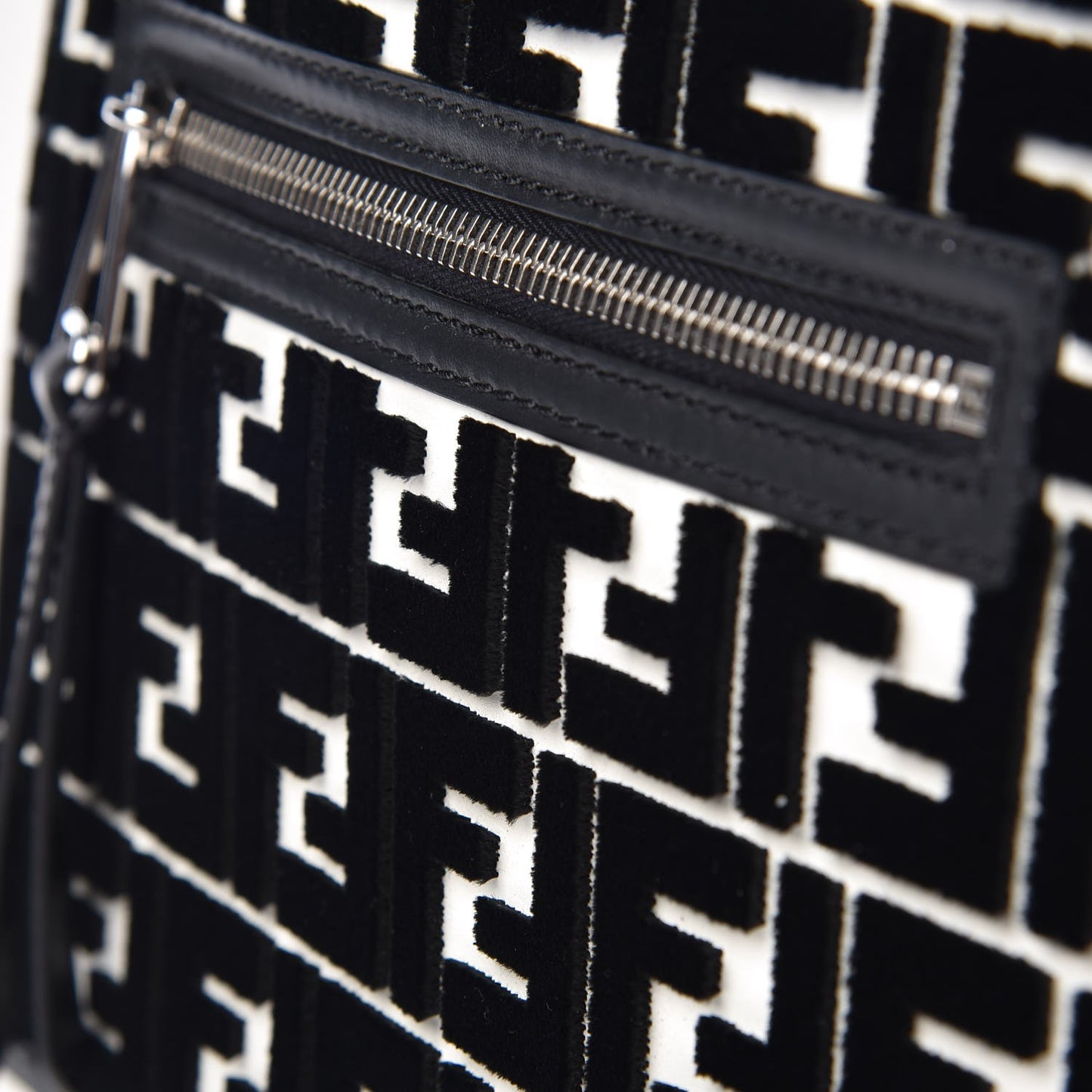 Vitello Century Velvet F is Fendi FF Embroidered Regular Runaway Satchel White Black
