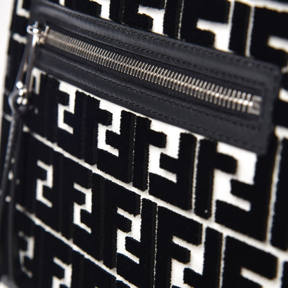 Fendi Vitello Century Velvet F is Fendi FF Embroidered Regular Runaway Satchel White Black 9 of 9