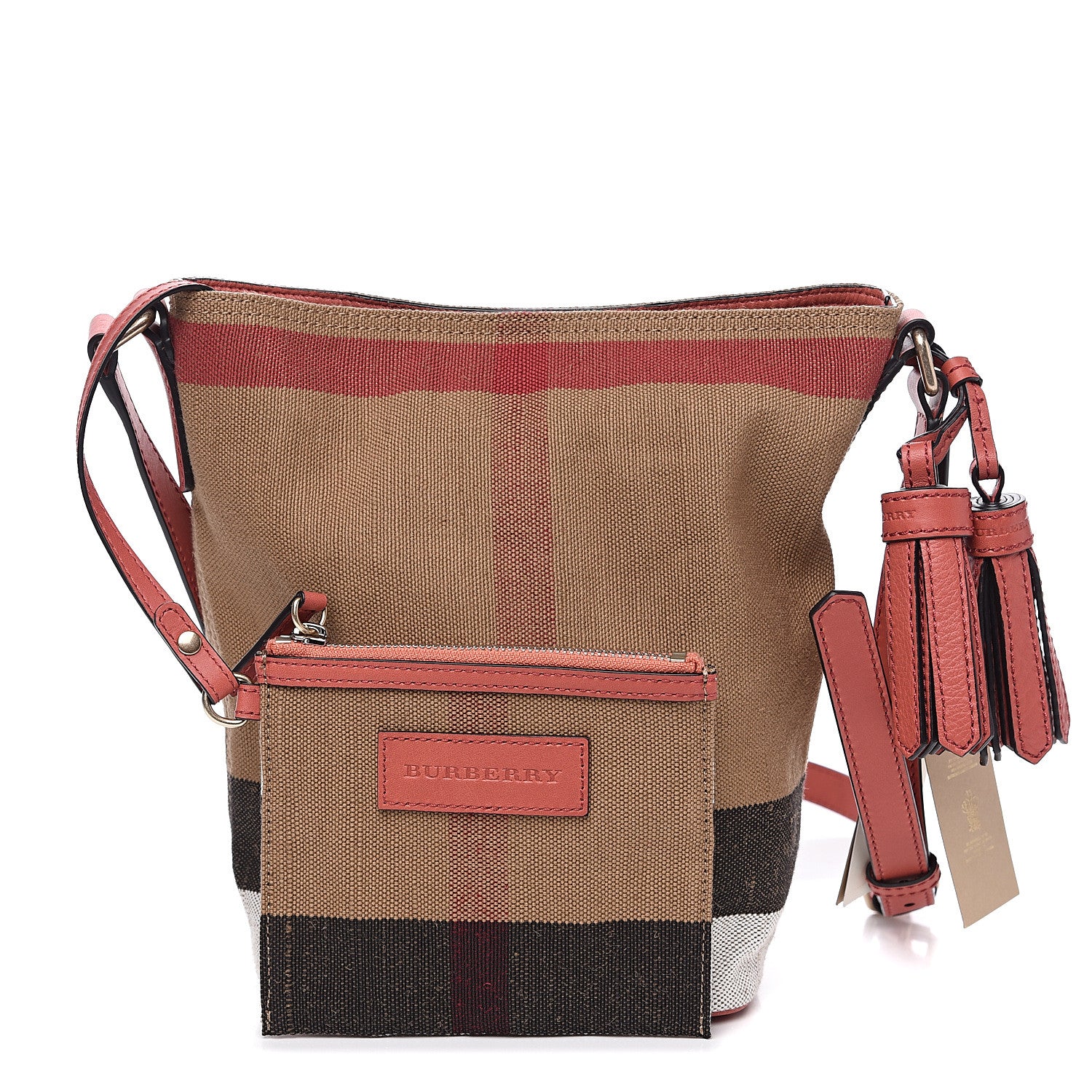 Burberry Canvas Mega Check Mini Ashby Tassel Crossbody Pink 1 of 12
