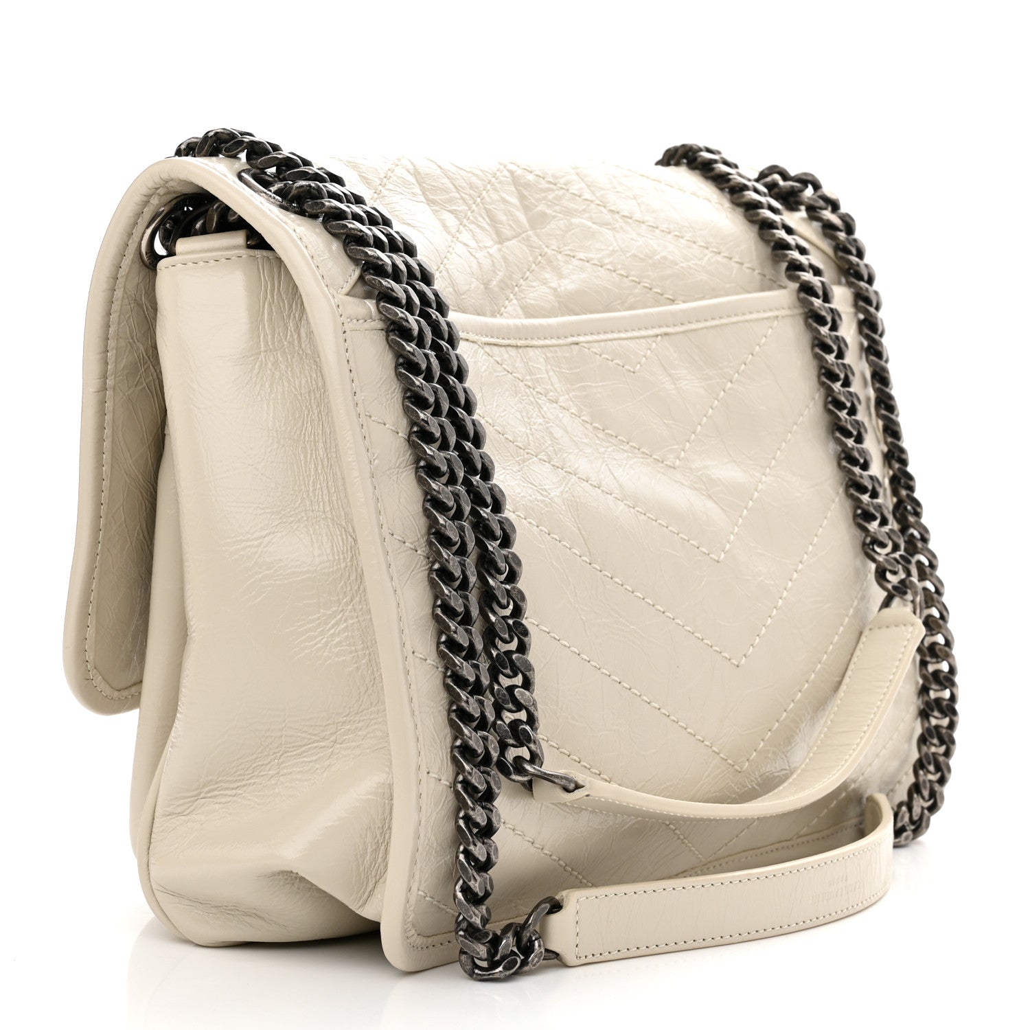Saint Laurent Crinkled Calfskin Matelasse Monogram Medium Niki Chain Satchel Blanc Vintage 3 of 12