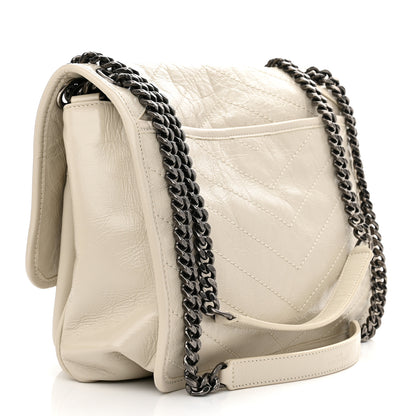 Saint Laurent Crinkled Calfskin Matelasse Monogram Medium Niki Chain Satchel Blanc Vintage 3 of 12