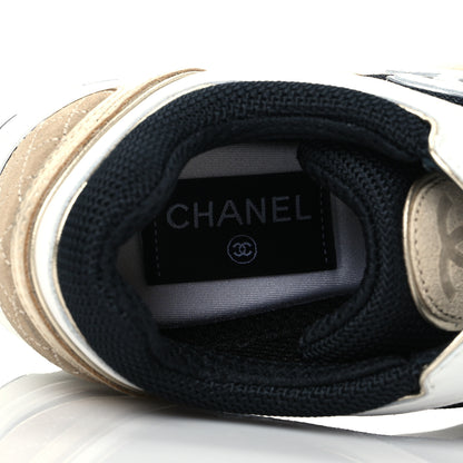 Chanel Mesh Suede Calfskin Womens CC Sneakers 35.5 White Black Beige Gold 7 of 9