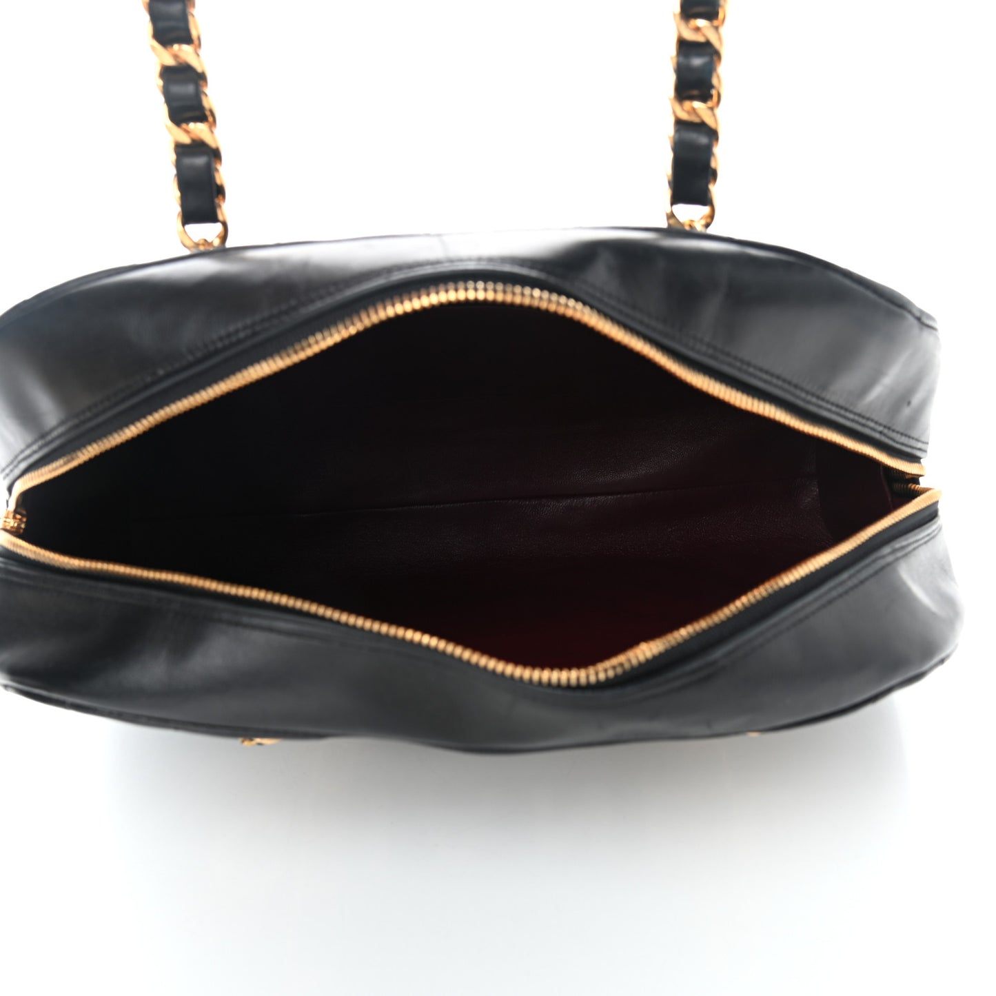 Lambskin Quilted Logo Bowling Bag Black