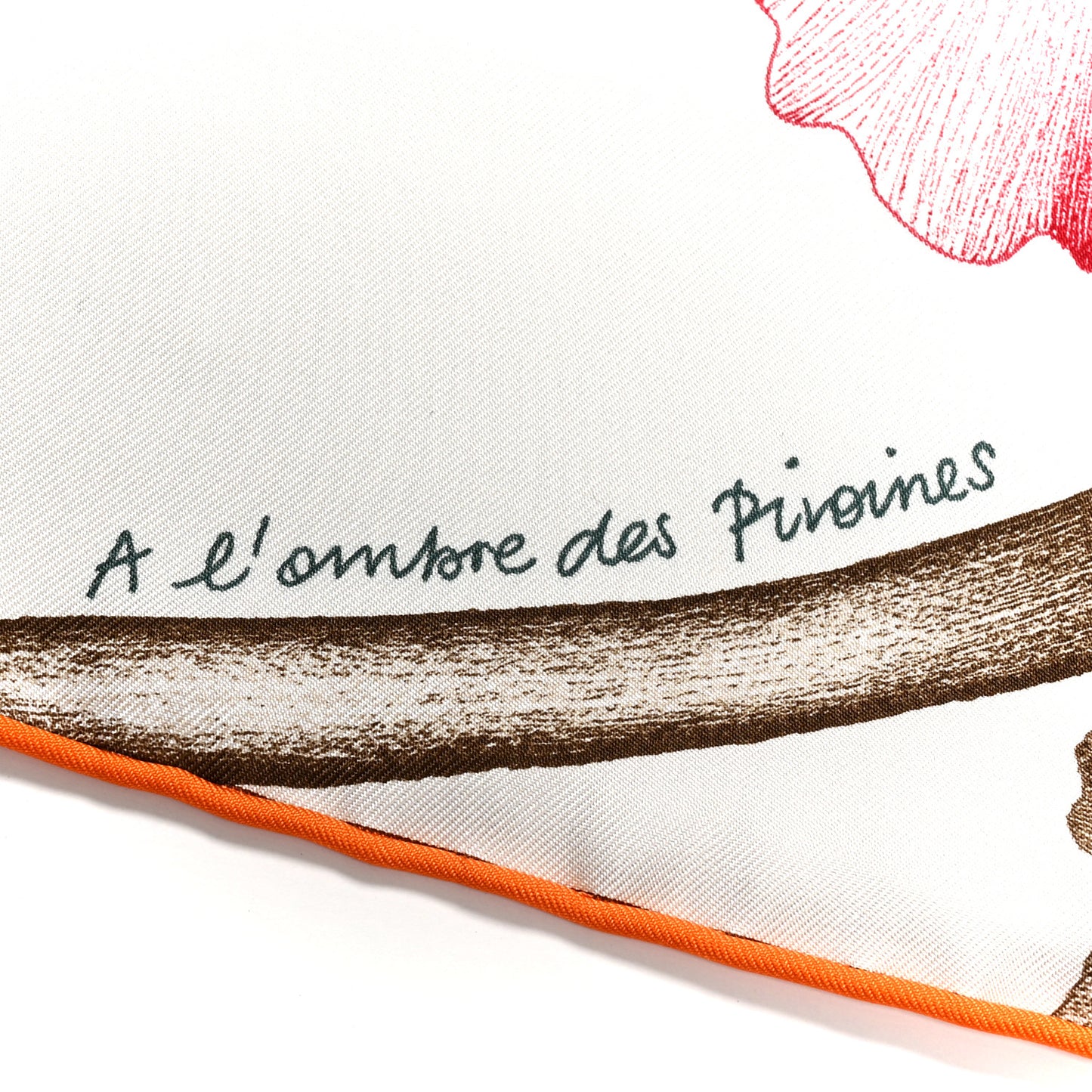 Silk A l'Ombre des Pivoines Scarf 90 White Orange Vert