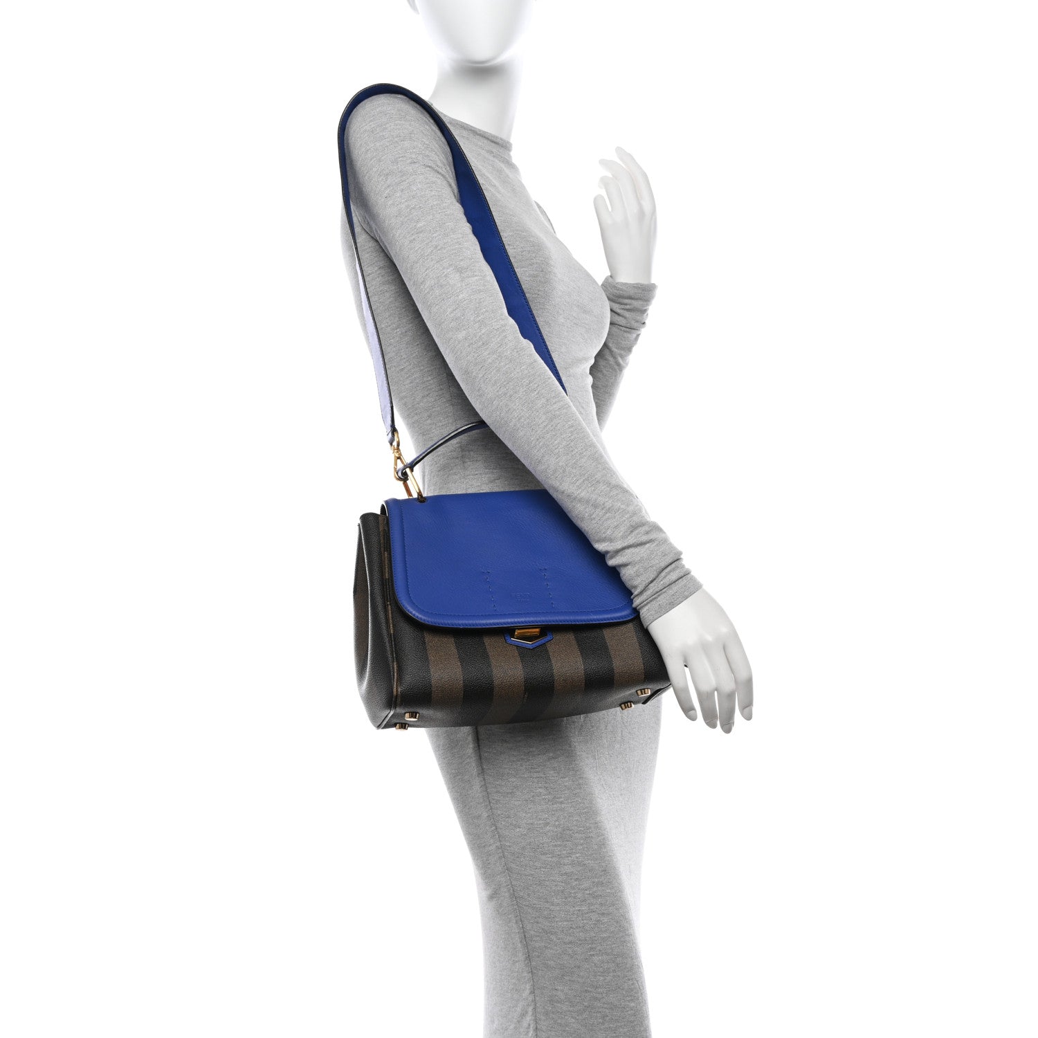 Fendi Pequin Spalmati Vitello Flamingo Shoulder Bag Tobacco Blue Neon 2 of 12