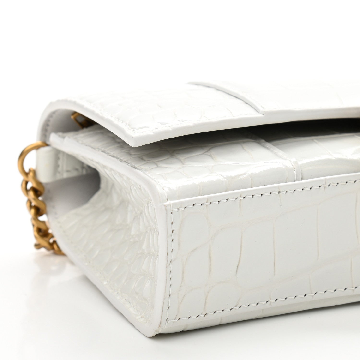 Balenciaga Shiny Calfskin Crocodile Embossed Hourglass Chain Bag White 5 of 11