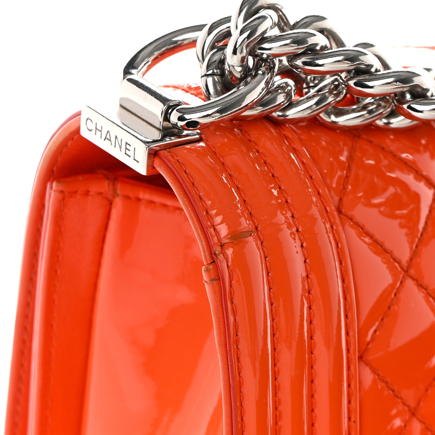 Chanel Patent Calfskin Quilted Medium Plexiglass Boy Flap Orange 13 of 16