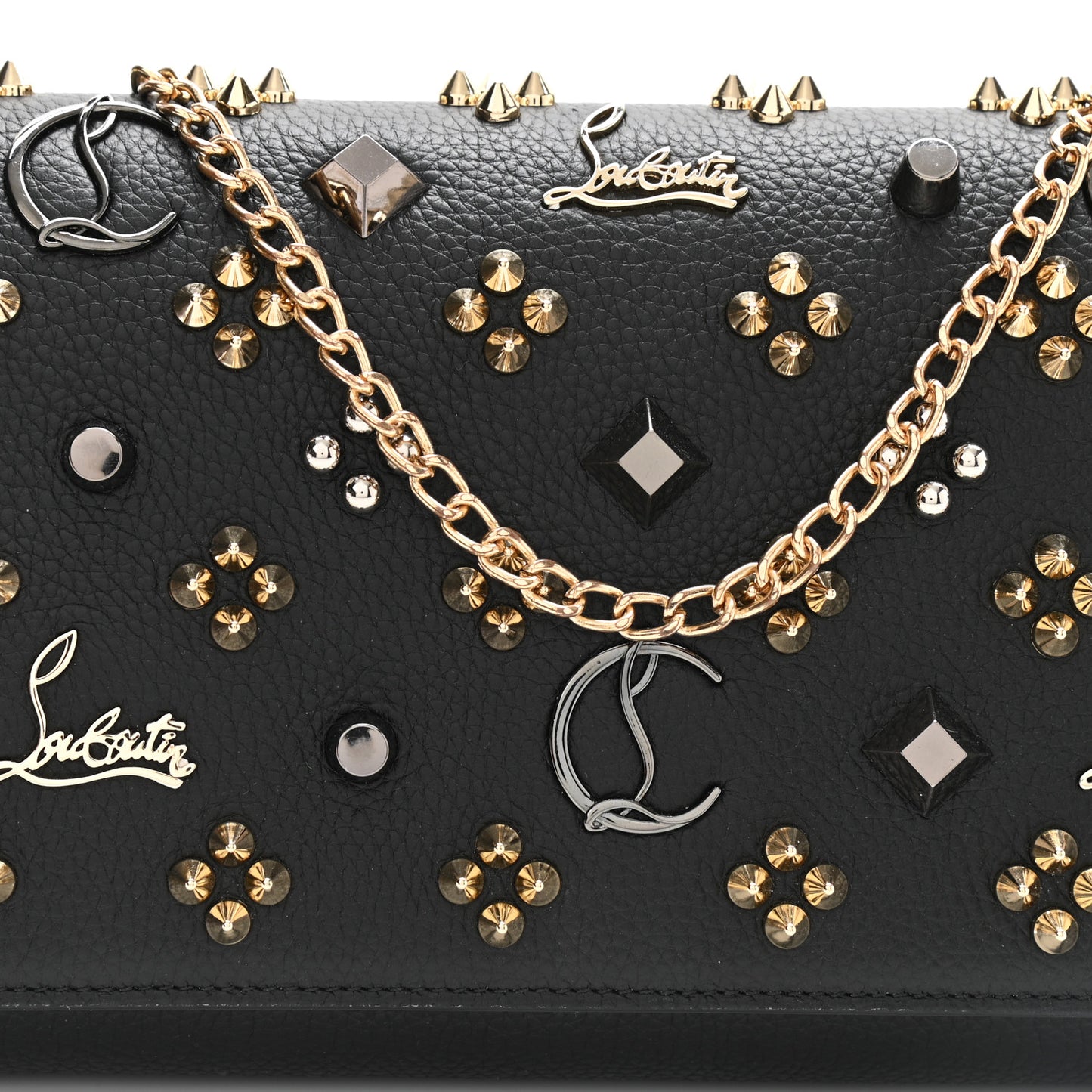 Grained Calfskin Spikes Loubinthesky Paloma Wallet On Chain Black Multimetal