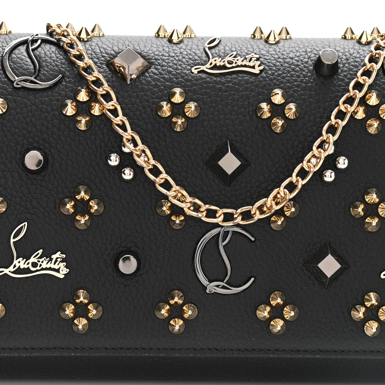 Christian Louboutin Grained Calfskin Spikes Loubinthesky Paloma Wallet On Chain Black Multimetal 13 of 19