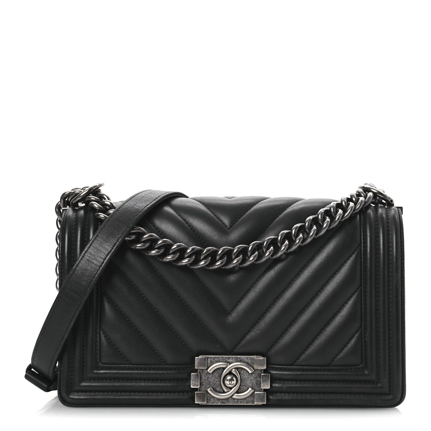 Chanel Calfskin Chevron Quilted Medium Boy Flap Black 1 of 14