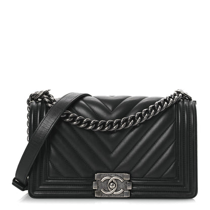 Chanel Calfskin Chevron Quilted Medium Boy Flap Black 1 of 14