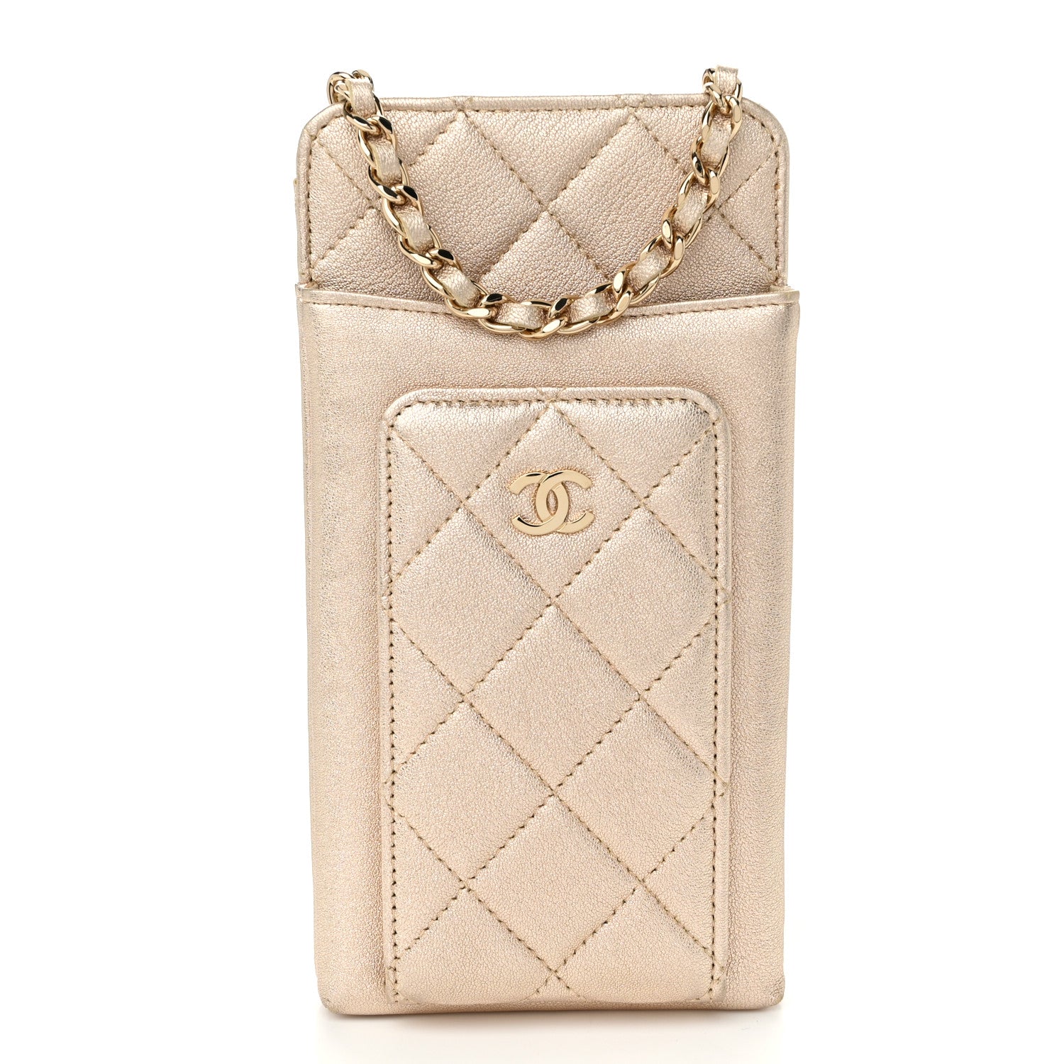 Chanel Metallic Lambskin Quilted Zip Phone Case Gold 1 of 12