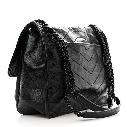 Saint Laurent Crinkled Calfskin Matelasse Monogram Medium Niki Chain Satchel Black 3 of 10
