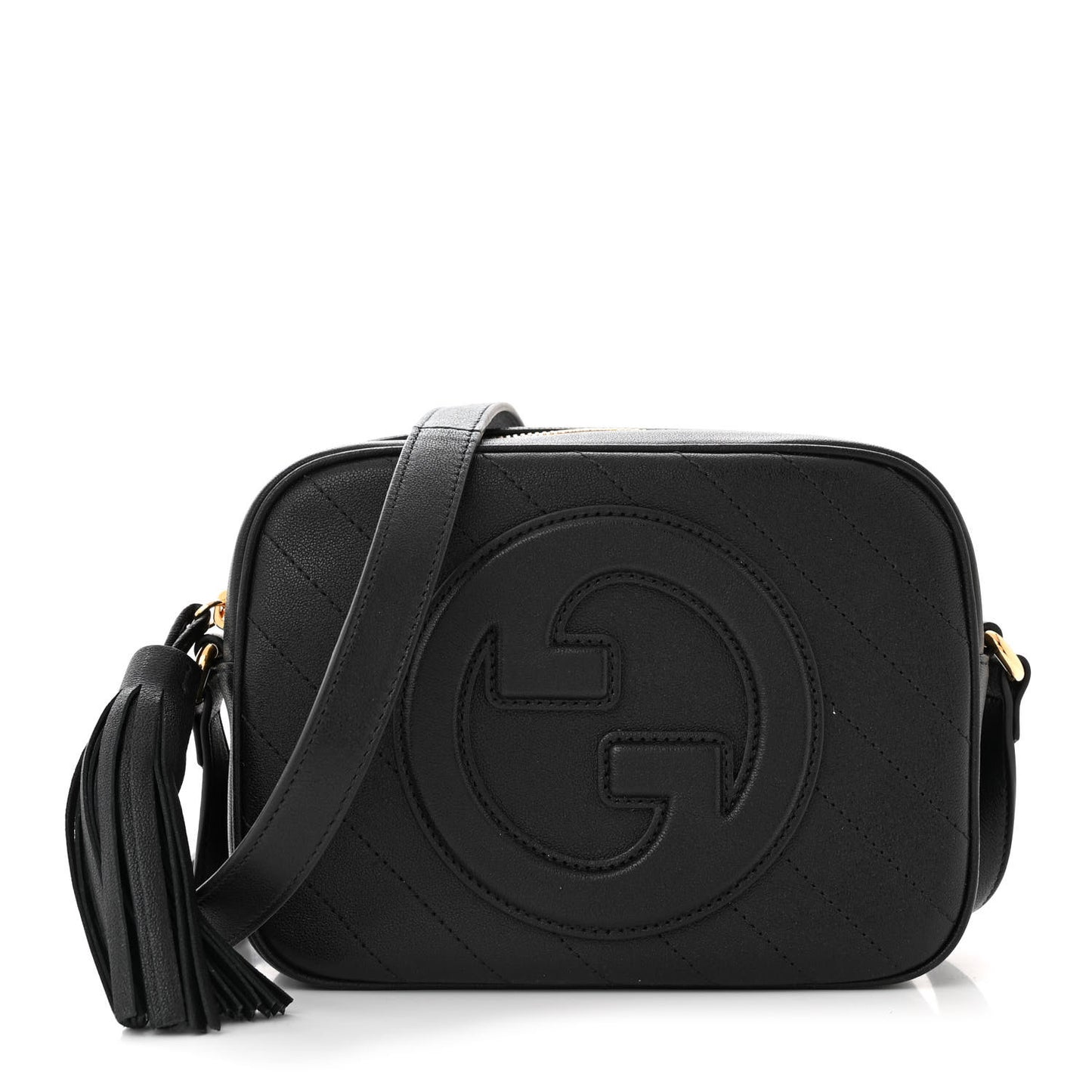 Sakai Be Green Calfskin Diagonal Stitched Small Blondie Shoulder Bag Black