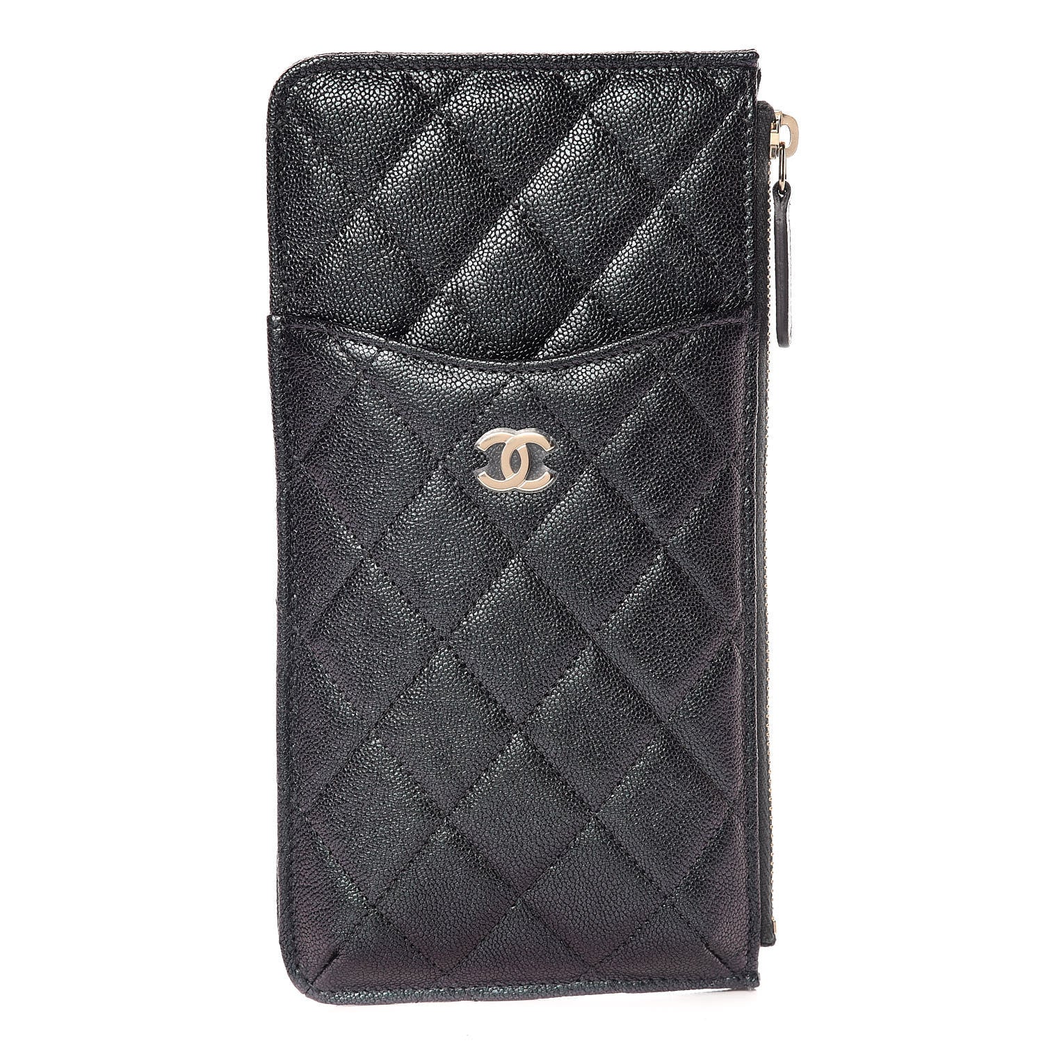 Chanel Iridescent Caviar Quilted Classic Flat Wallet Pouch Black 1 of 8