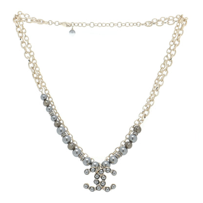 Chanel Crystal Pearl Nefertiti CC Double Chain Pendant Necklace Gold Dark Grey 3 of 6