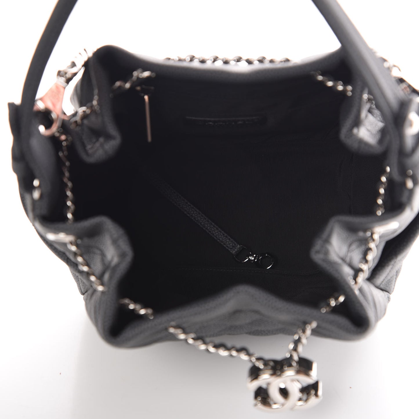 Grained Calfskin Quilted Small Chain Bucket Bag Grey