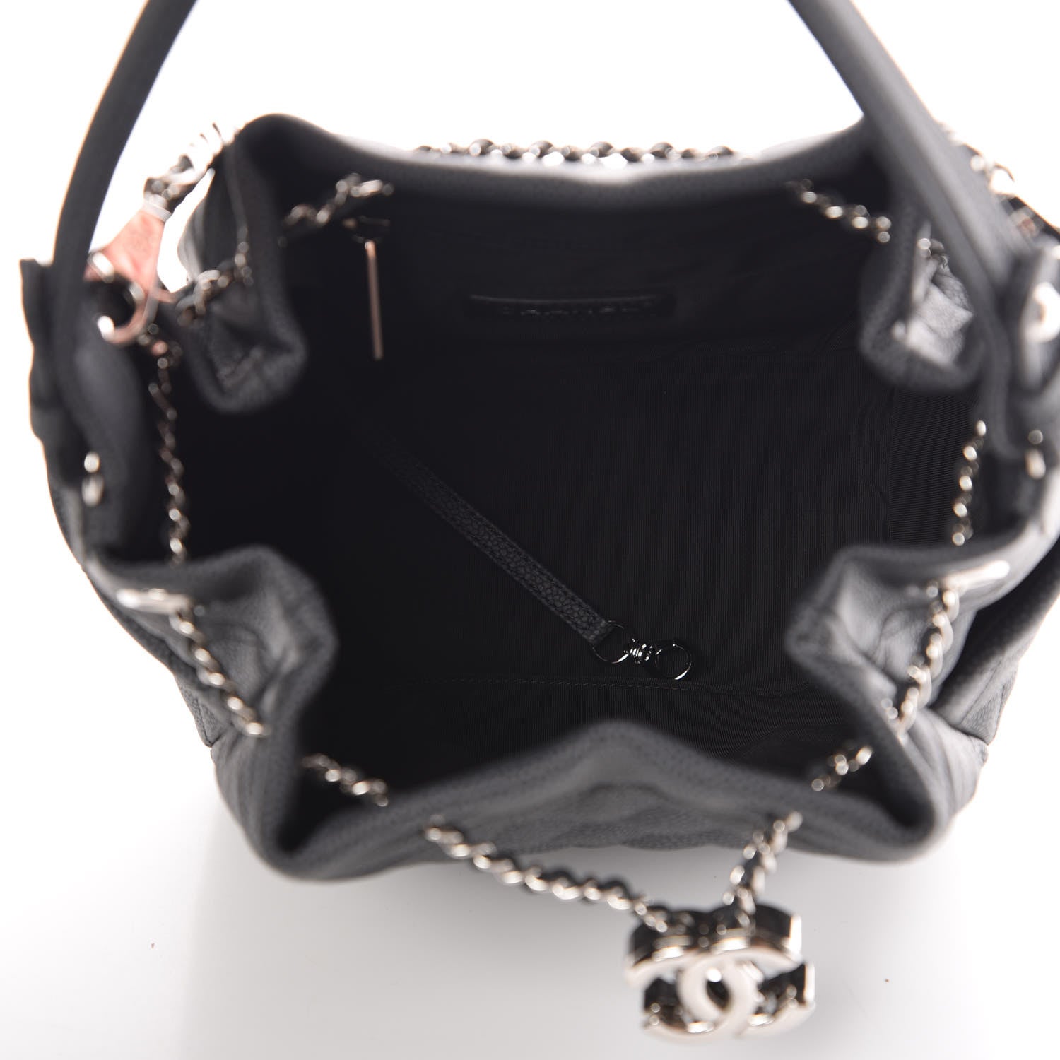 Chanel Grained Calfskin Quilted Small Chain Bucket Bag Grey 5 of 10