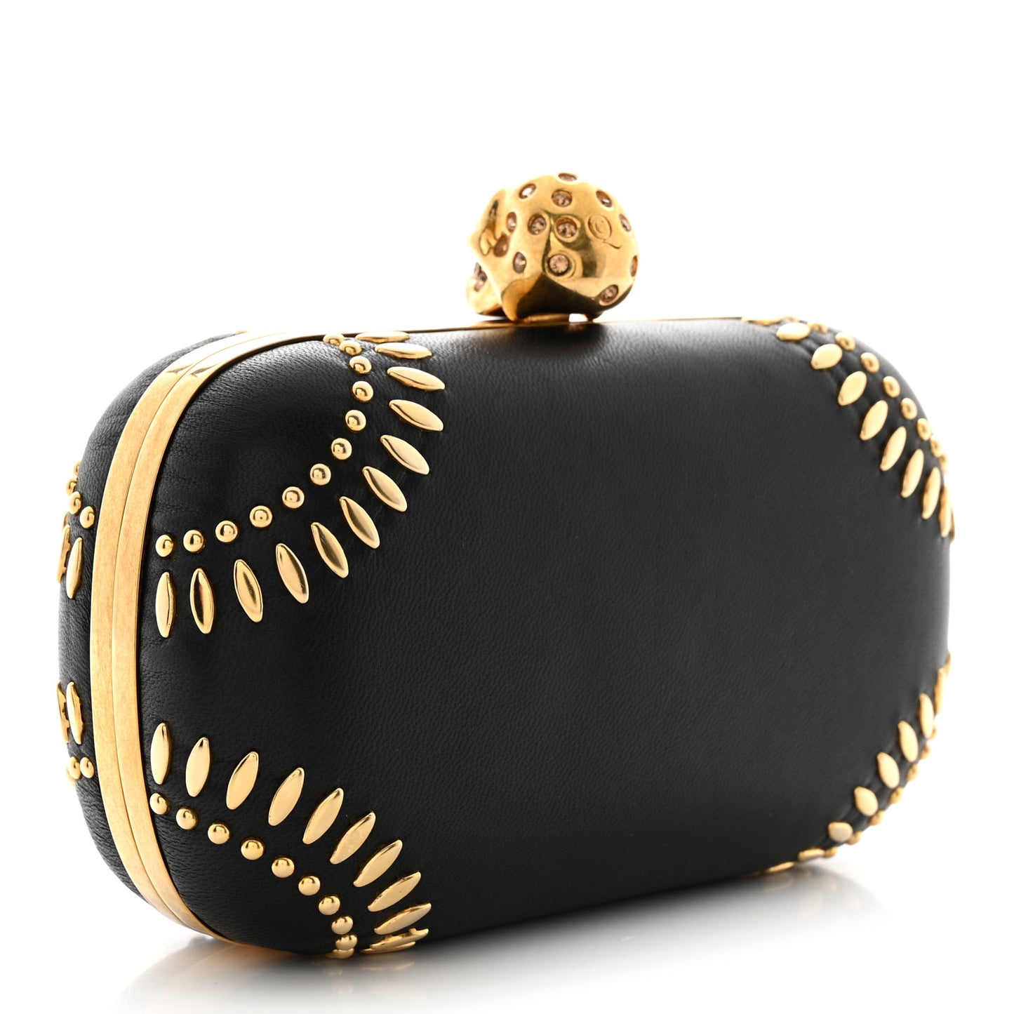 Nappa Studded Skull Box Clutch Black