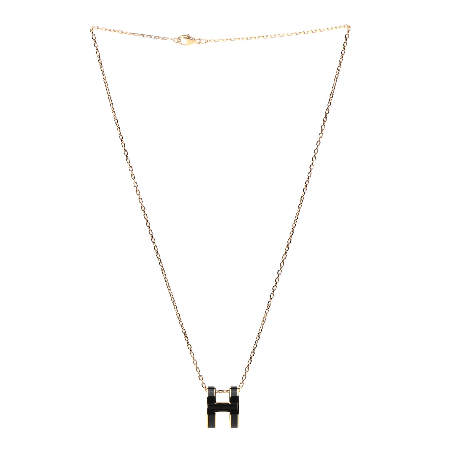 Lacquered Gold Pop H Pendant Necklace Black