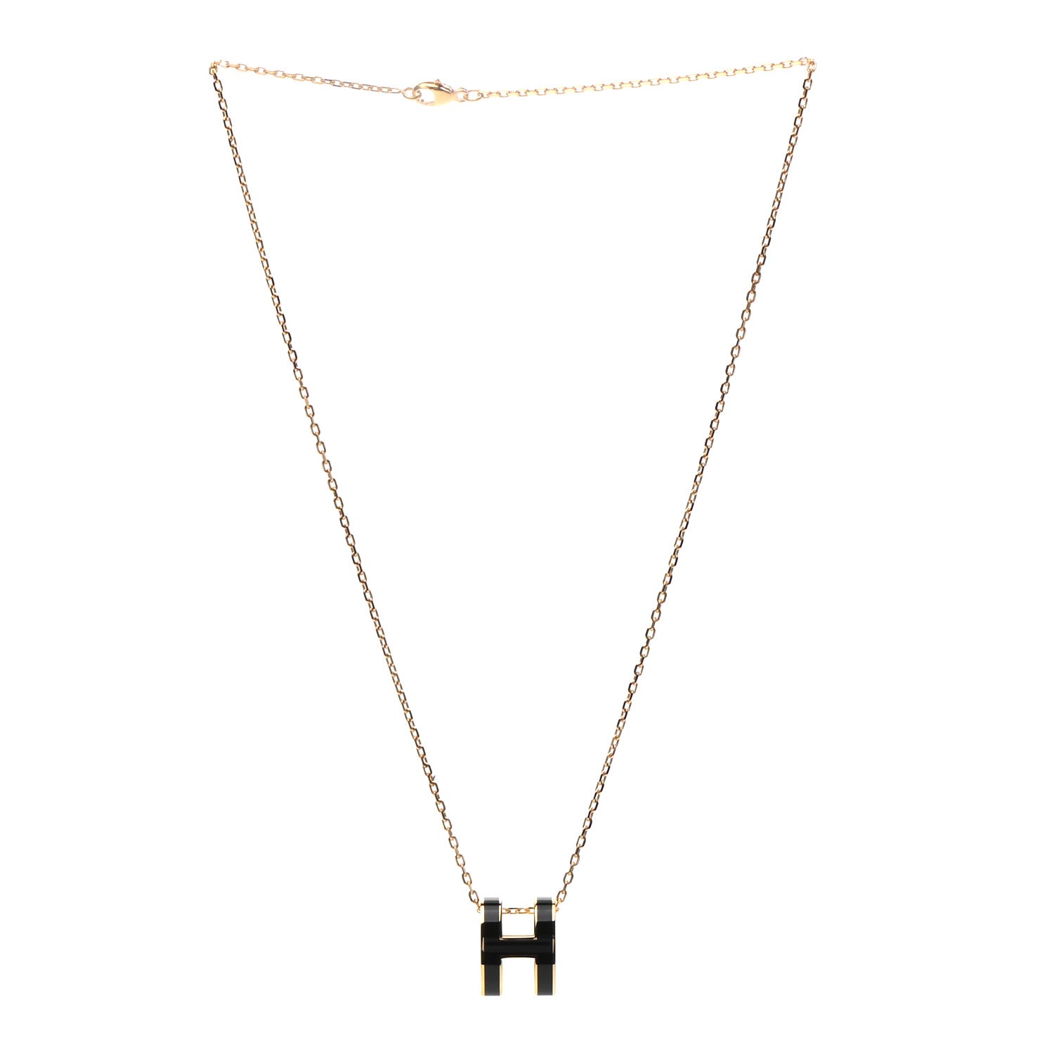 Hermes Lacquered Gold Pop H Pendant Necklace Black 3 of 5