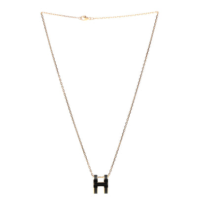 Hermes Lacquered Gold Pop H Pendant Necklace Black 3 of 5