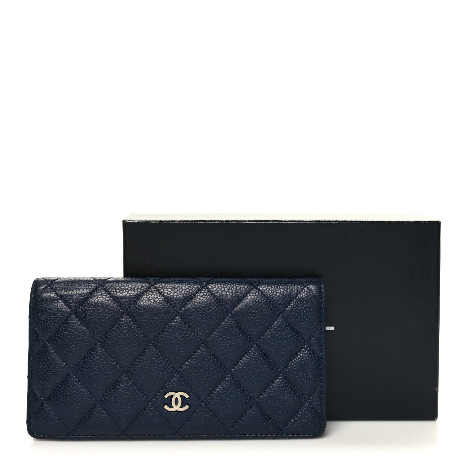 Chanel Caviar Quilted Yen Wallet Dark Blue 12 of 12