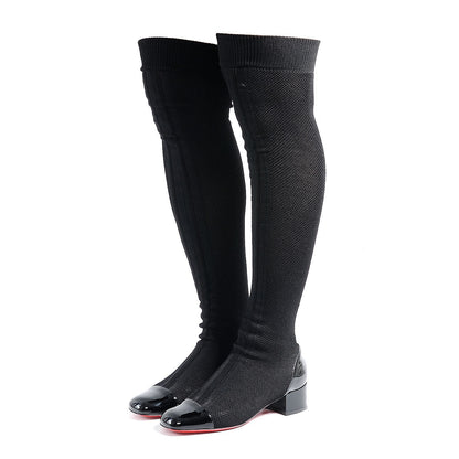 Christian Louboutin Maille Tricot Patent Trebiba 35 Sock Boots 37 Black 3 of 7