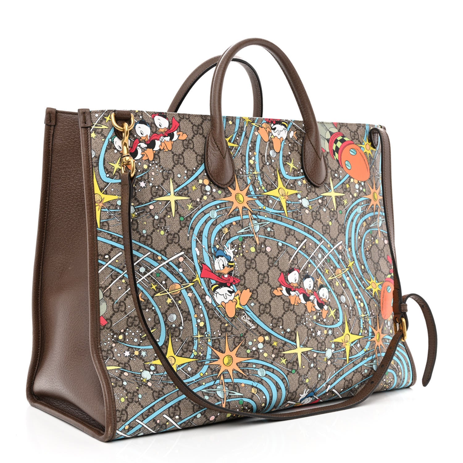 Gucci X DISNEY GG Supreme Monogram Donald Duck Retro Interlocking G Shopping Tote Beige Multicolor New Acero 3 of 11