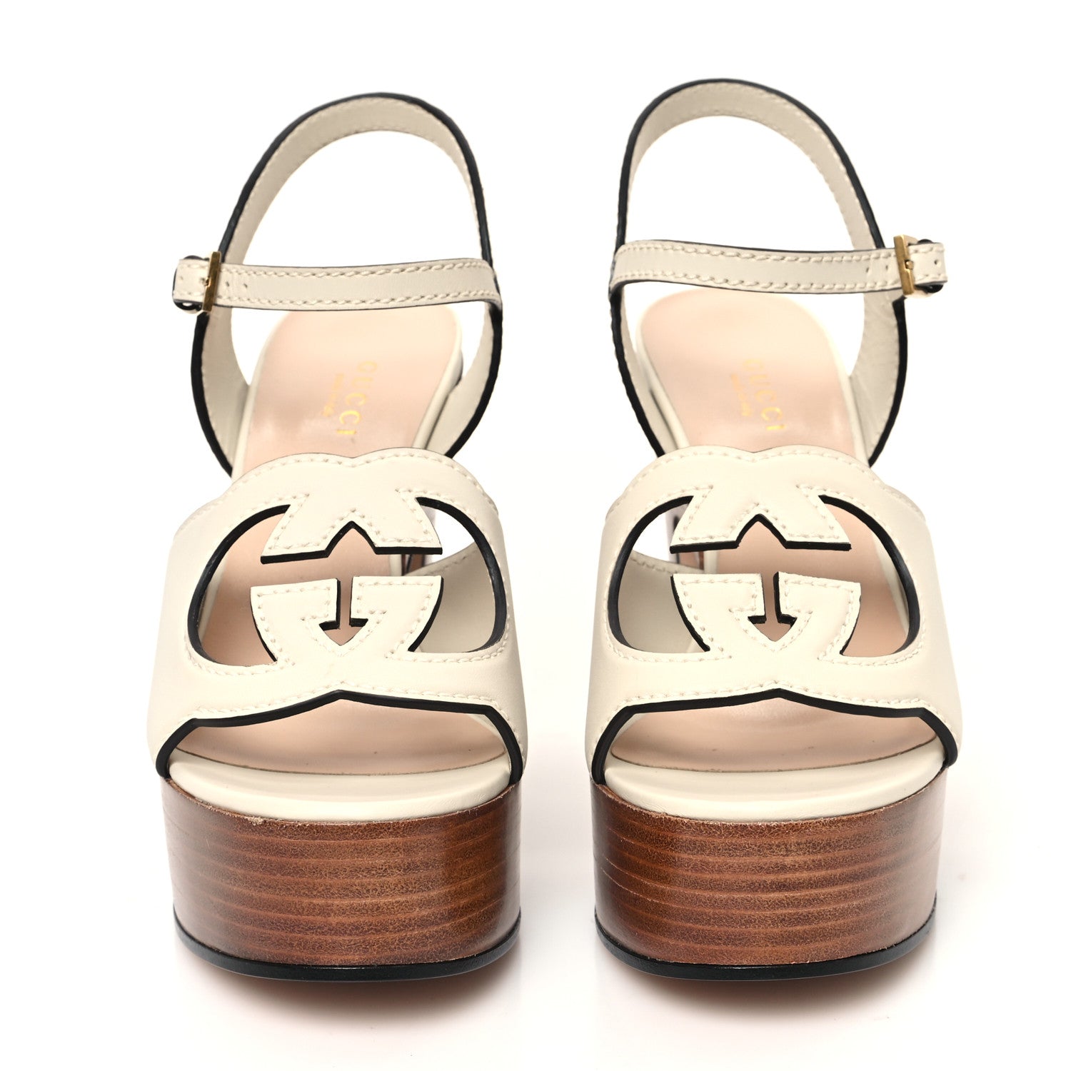 Gucci Cosmos Softy Calfskin Wooden Interlocking G Cut-Out 30/120mm Platform Sandals 36.5 Mystic White 3 of 10