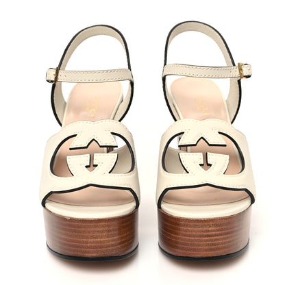 Gucci Cosmos Softy Calfskin Wooden Interlocking G Cut-Out 30/120mm Platform Sandals 36.5 Mystic White 3 of 10