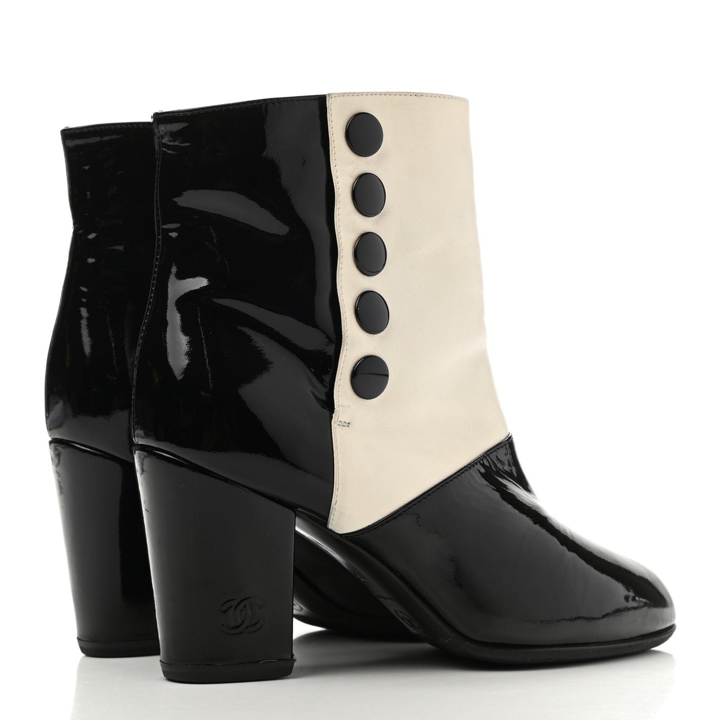 Patent Button CC Short Boots 35 Black White