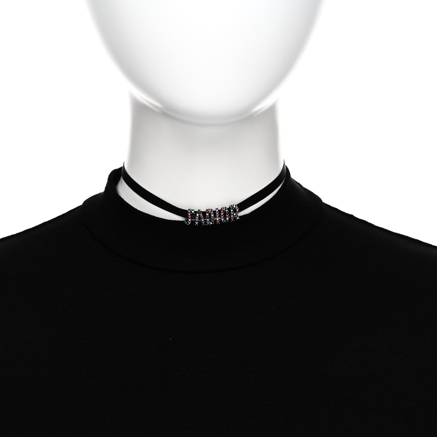 Grosgrain Ribbon Crystal J'Adior Logo Choker Necklace Multicolor