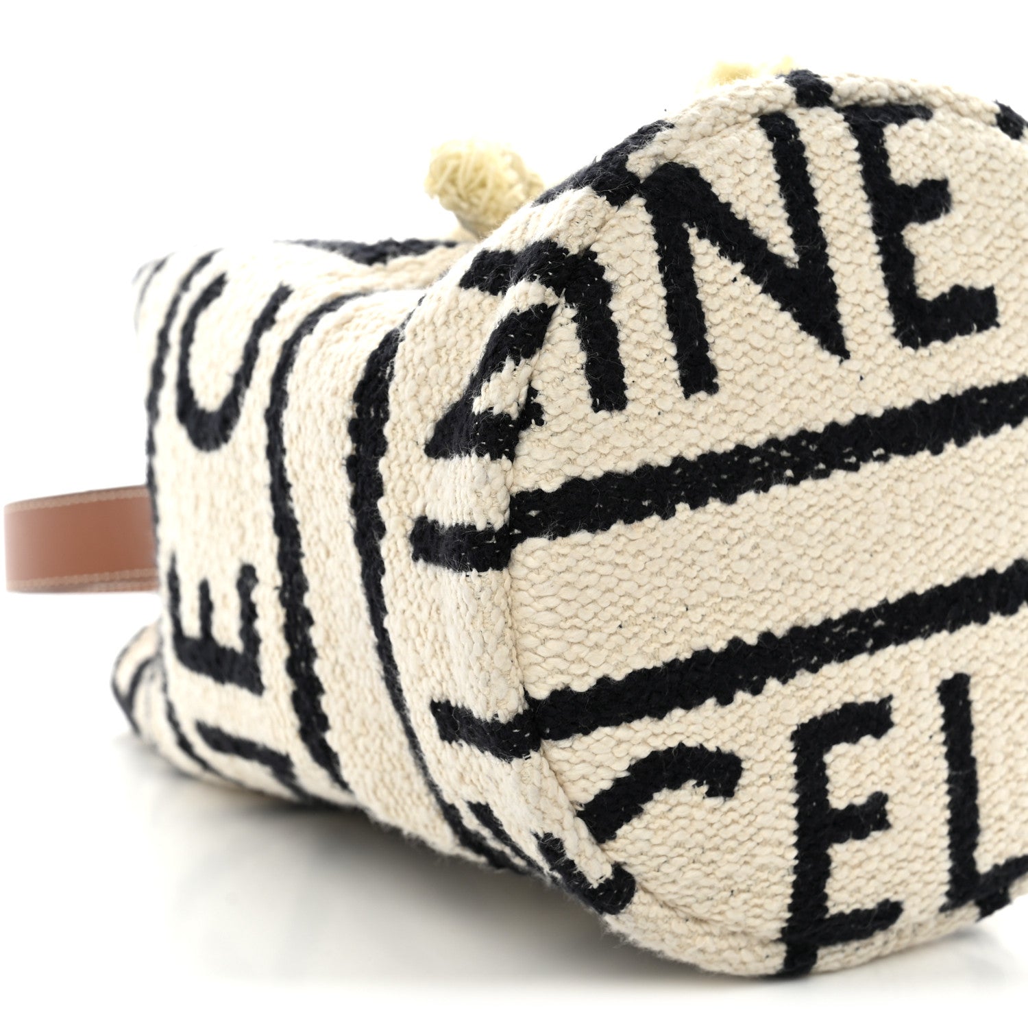 Celine Canvas Drawstring Logo Bucket Bag White Black 8 of 9