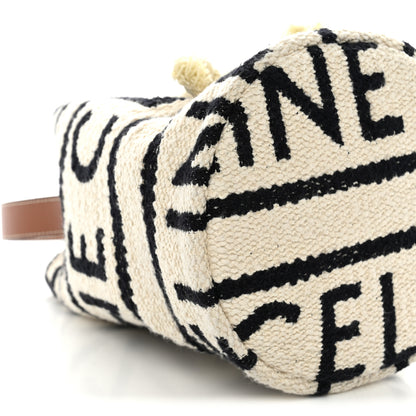 Celine Canvas Drawstring Logo Bucket Bag White Black 8 of 9