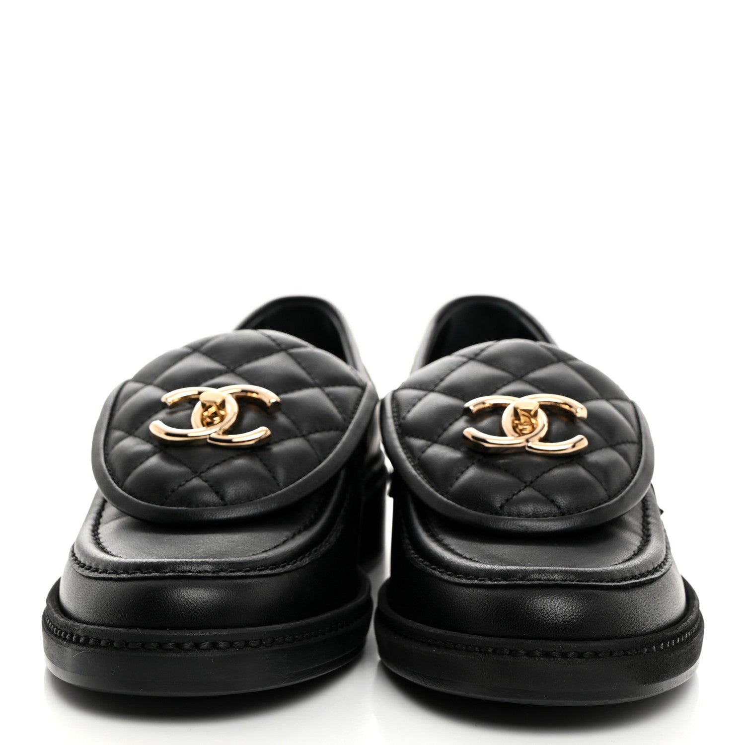 Chanel Lambskin Quilted CC Turnlock Loafers 36.5 Black 2 of 9