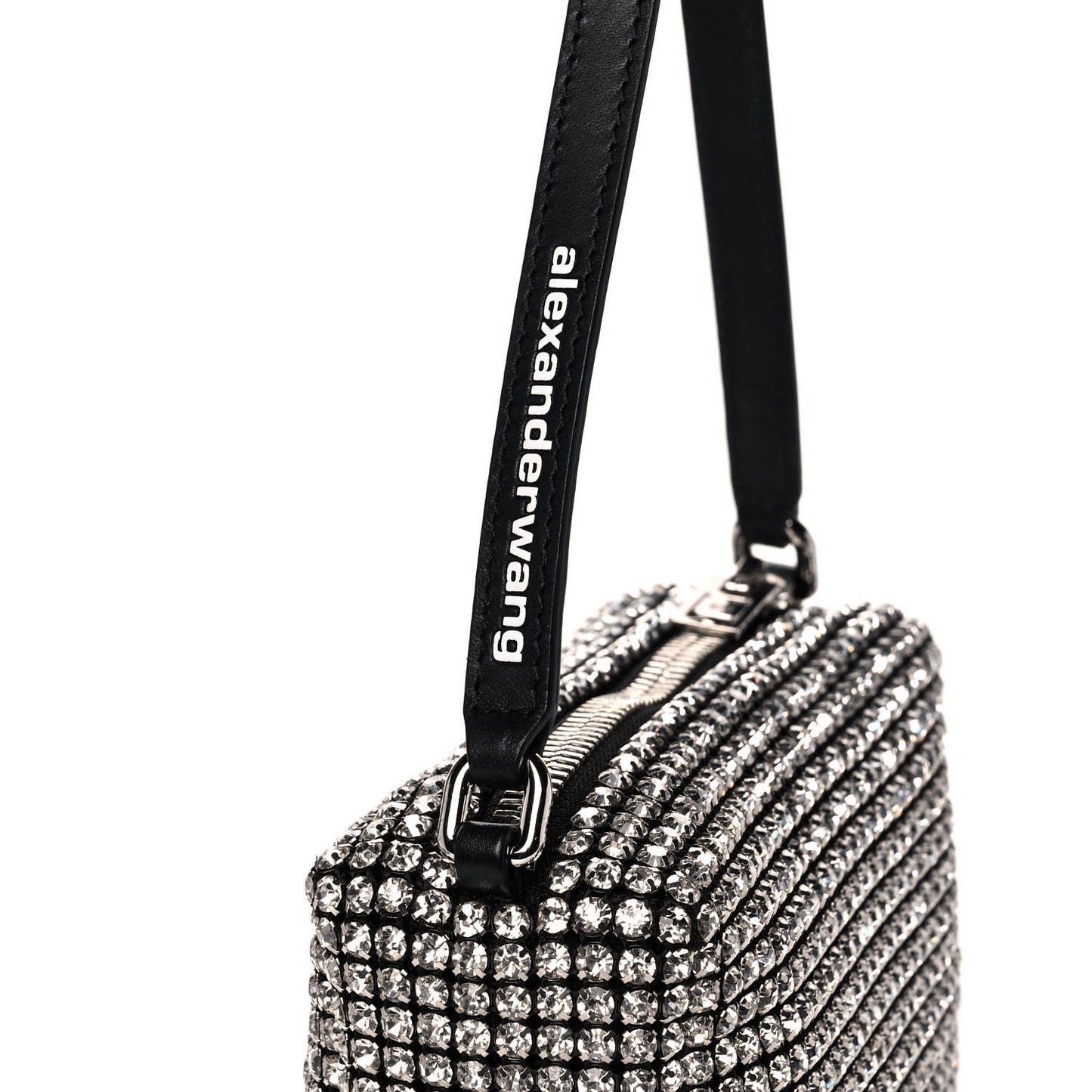 Mesh Crystal Rhinestone Mini Heiress Pouch Black Silver