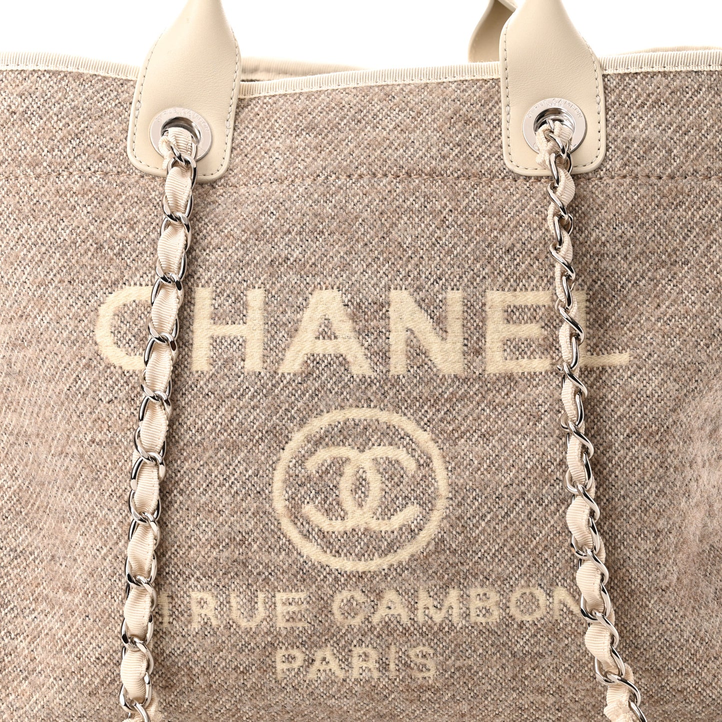 Mixed Fibers Calfskin Medium Deauville Tote Beige