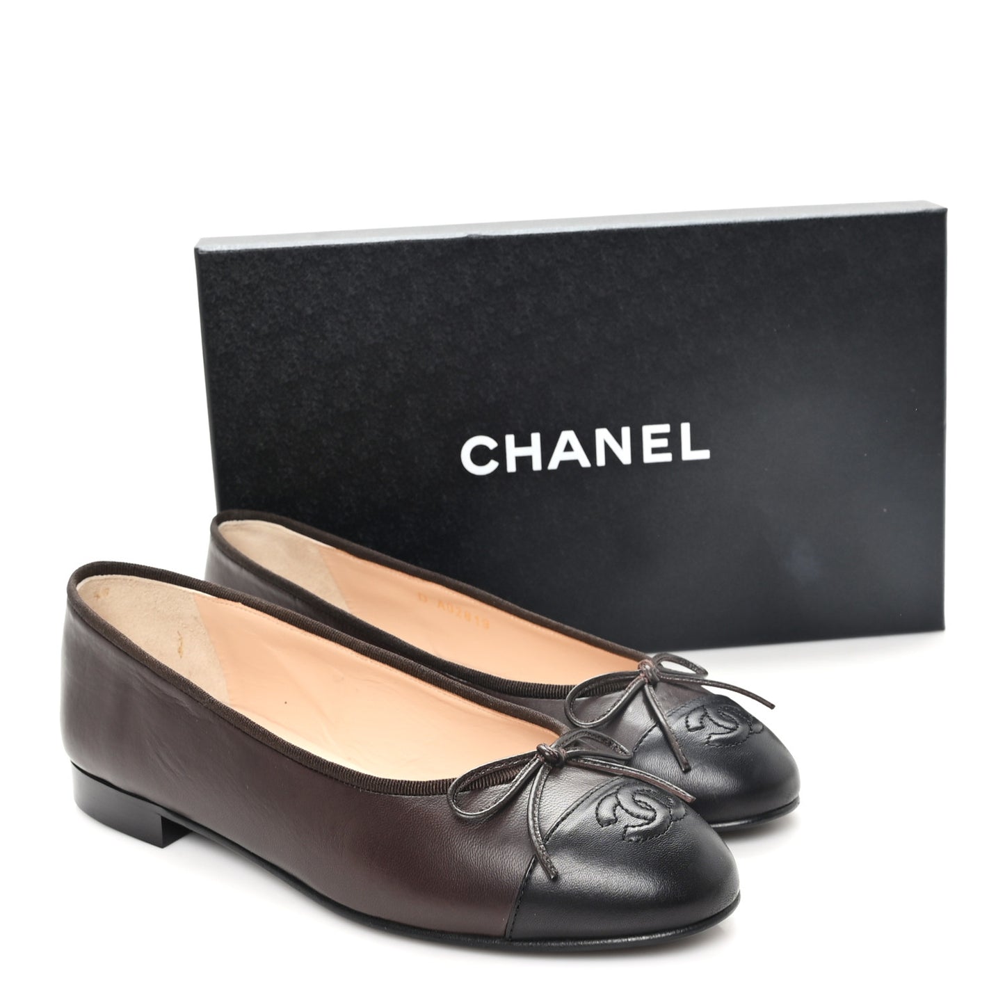 Lambskin Cap Toe CC Ballerina Flats 38 Brown Black
