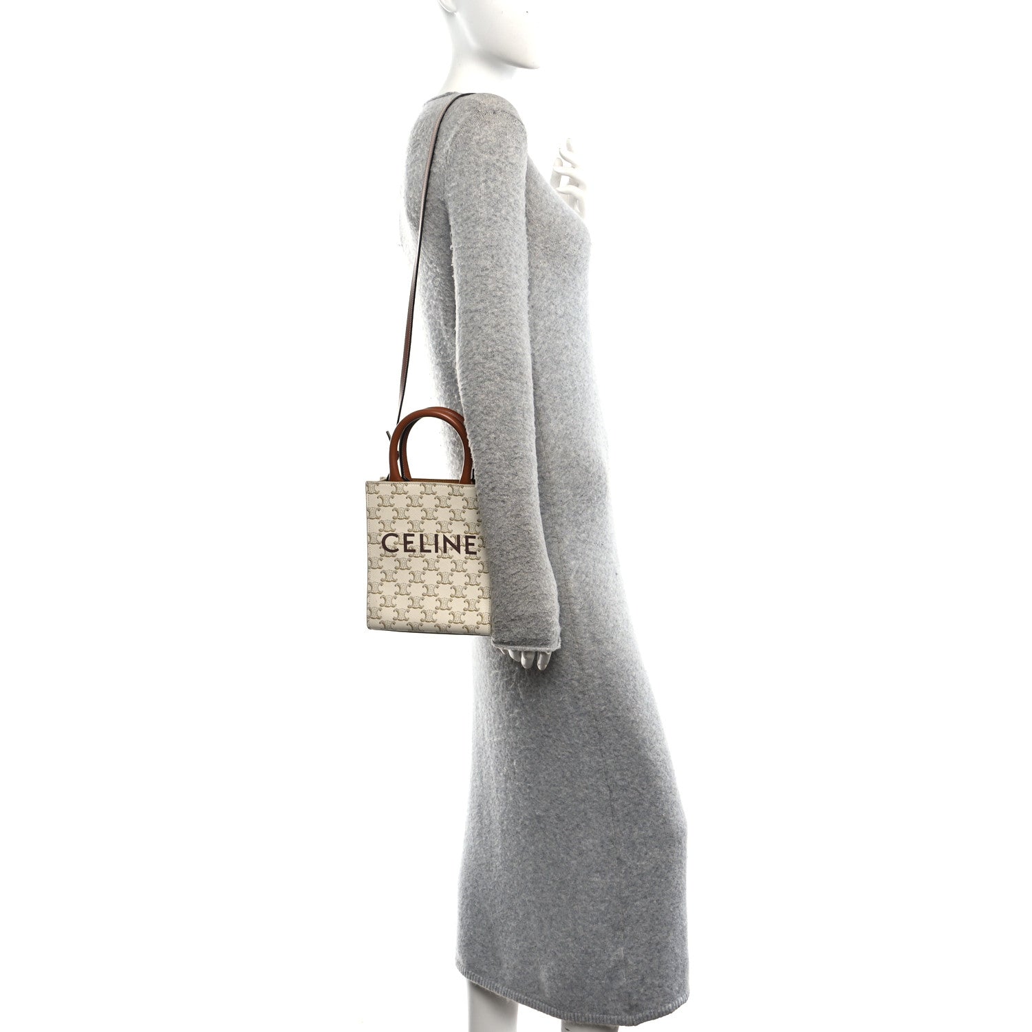 Celine Triomphe Canvas Calfskin Mini Vertical Cabas White 2 of 9