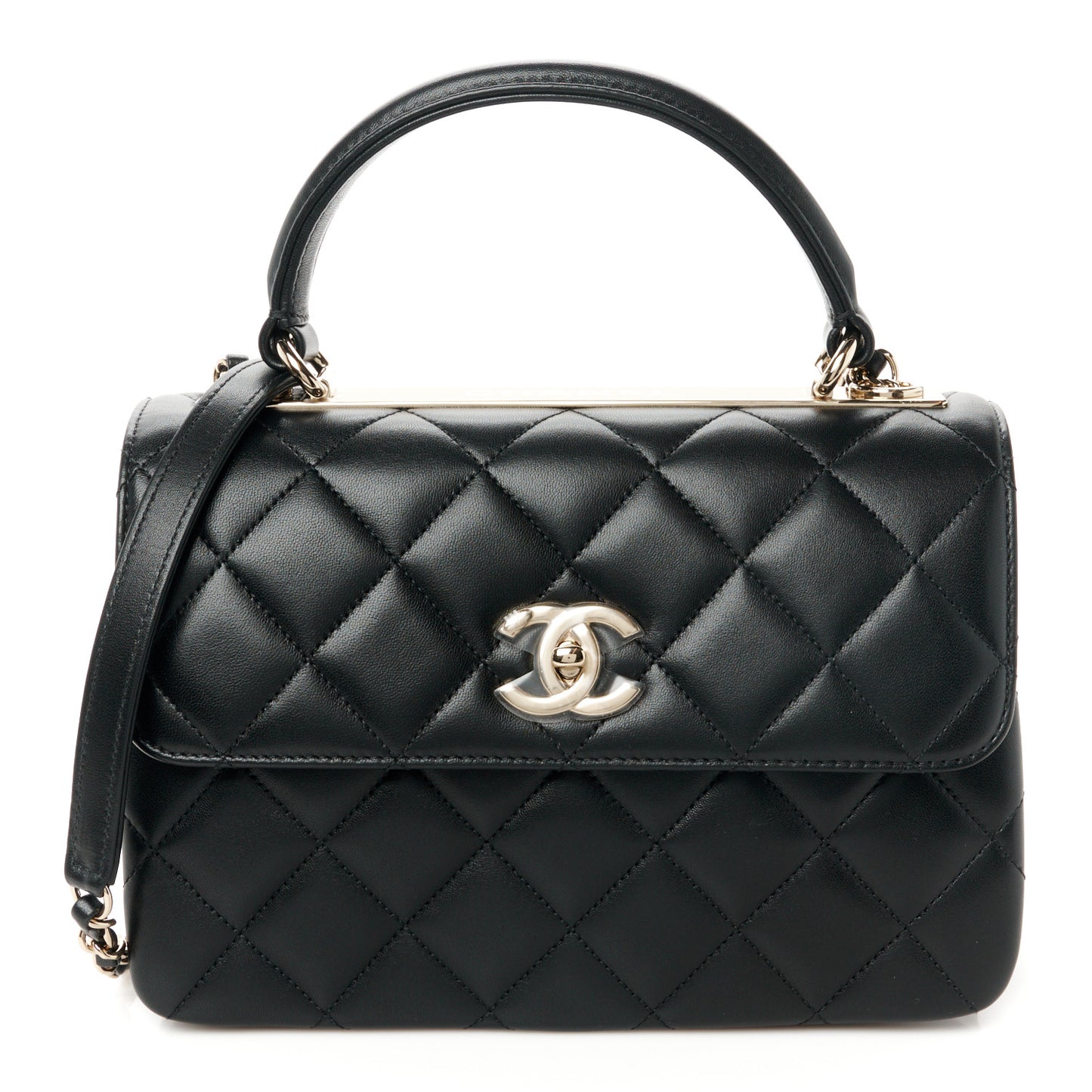 Lambskin Quilted Small Trendy CC Dual Handle Flap Bag Black