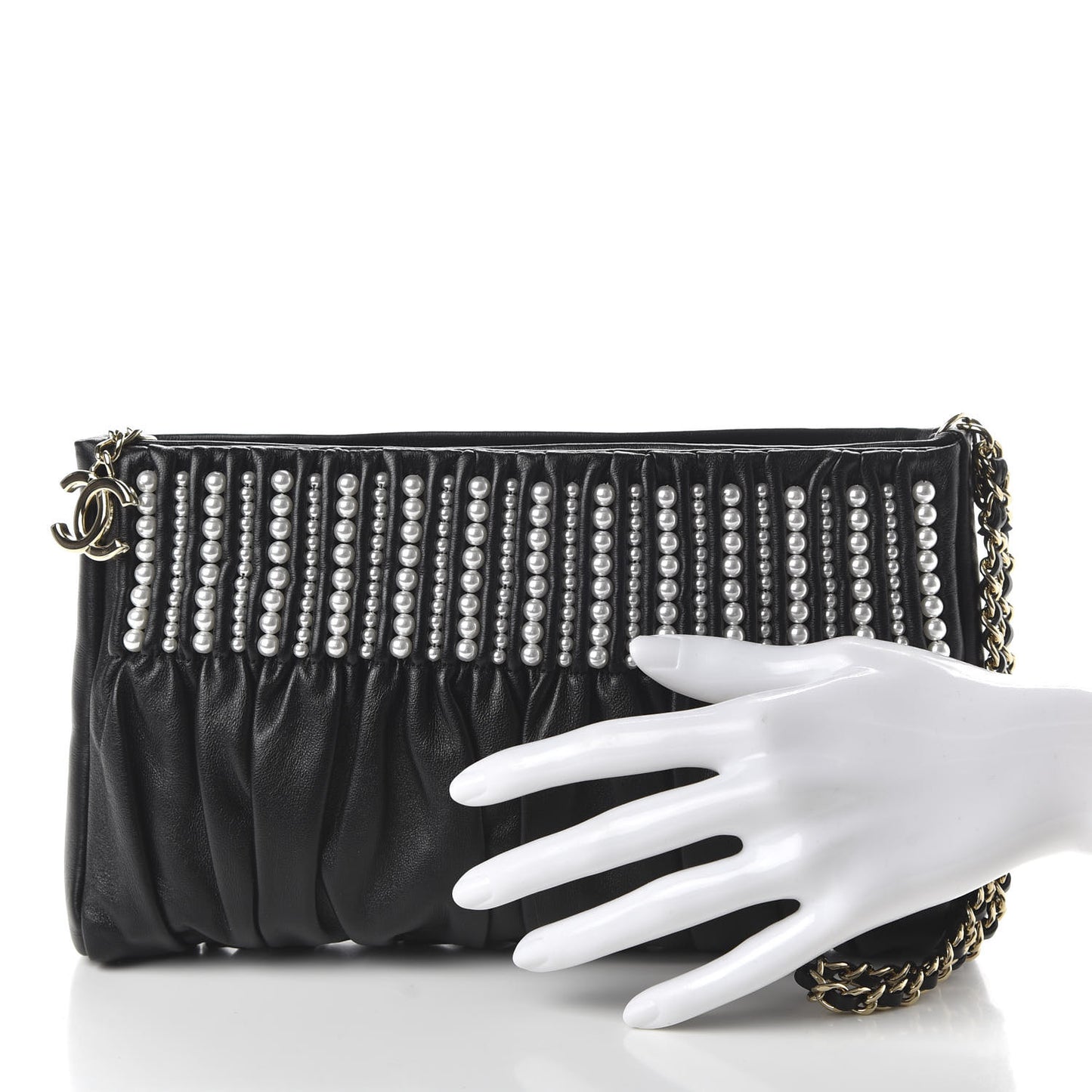 Lambskin Pearl Wristlet Clutch Black