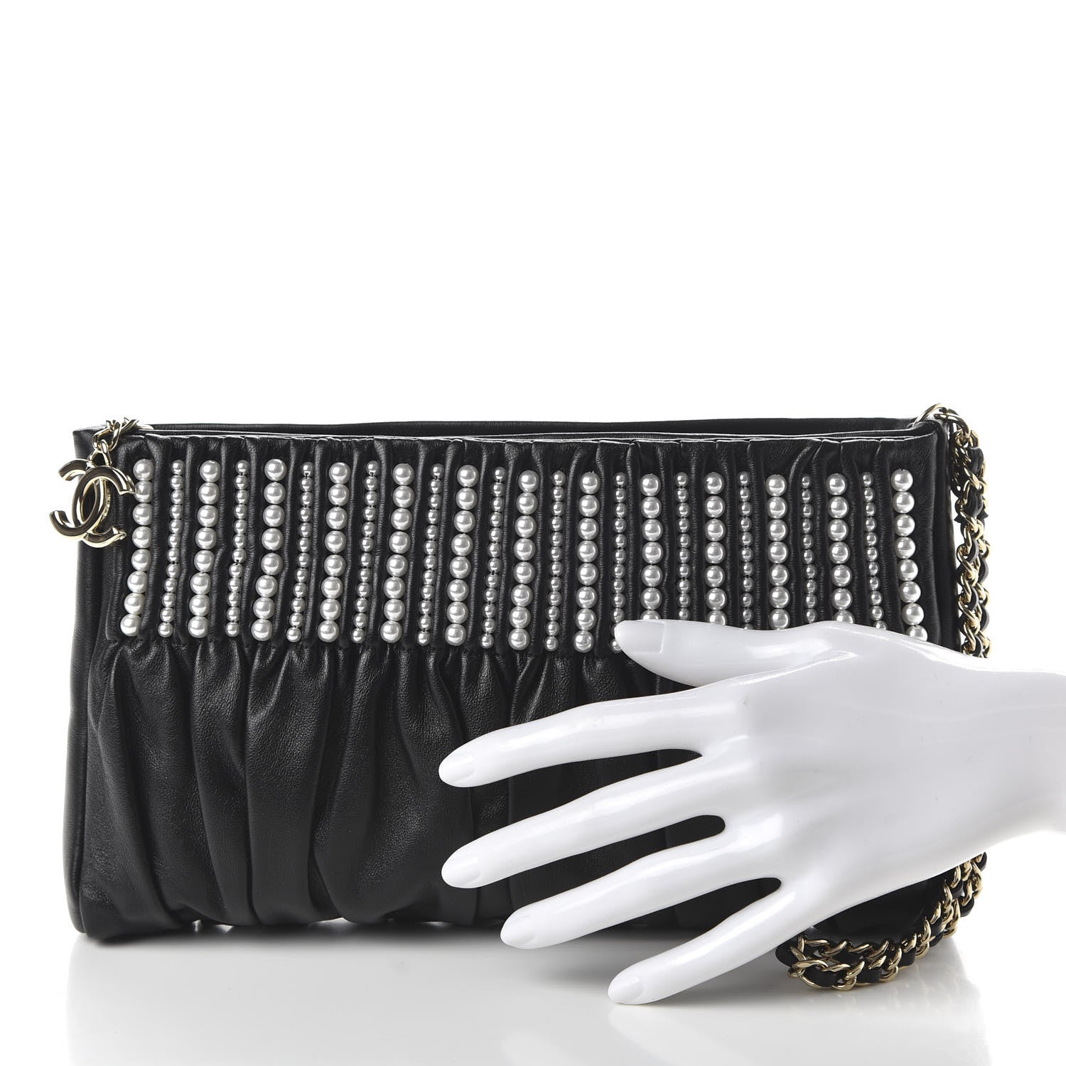 Chanel Lambskin Pearl Wristlet Clutch Black 2 of 10