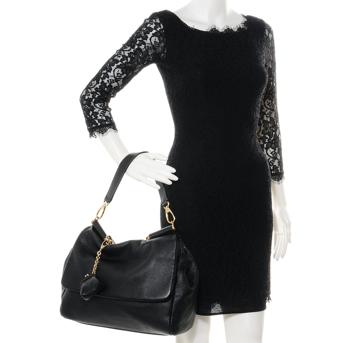 Grained Deerskin Medium Miss Sicily Satchel Black